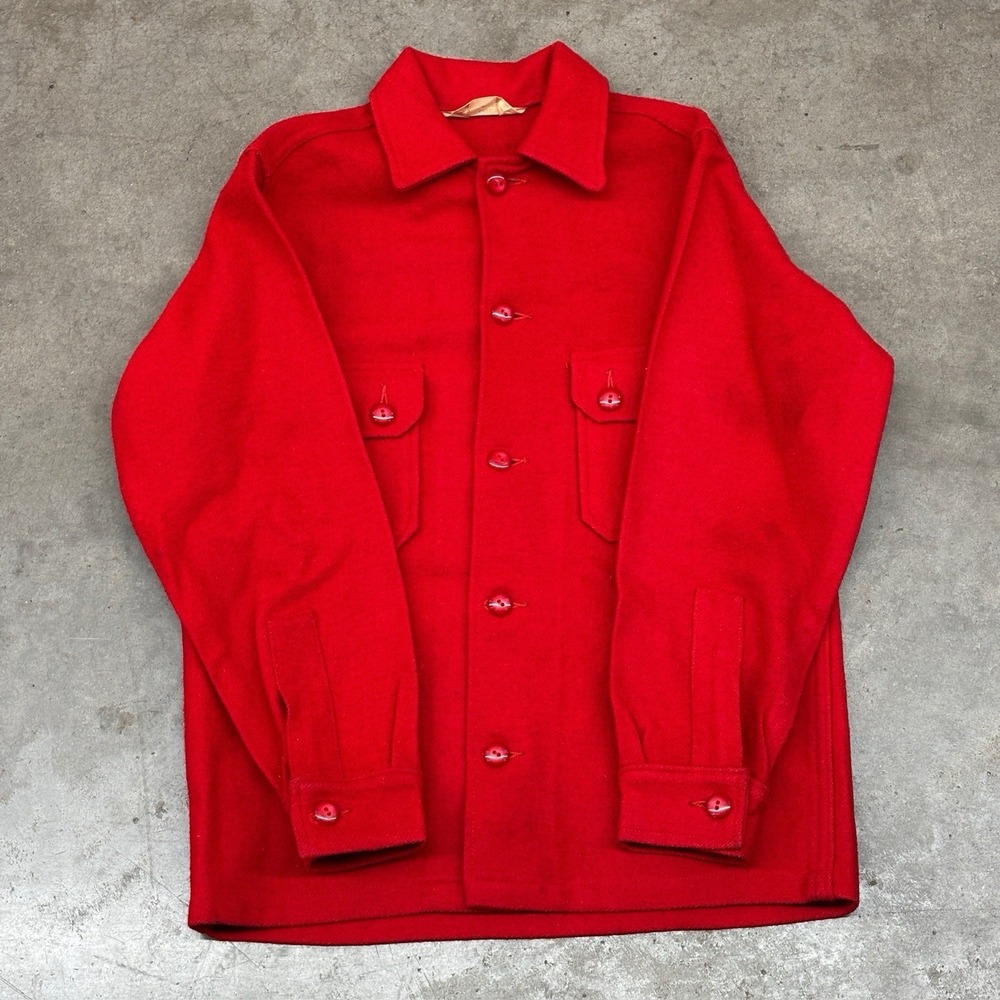 Vintage 1970 Boy Scouts Wool Jacket Red Patchwork USA Camp Badges Mens XL